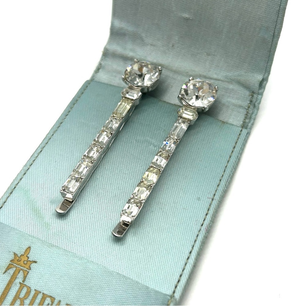 Trifari Crown Trifari Vintage 1950’s Crystal Hair Clips
